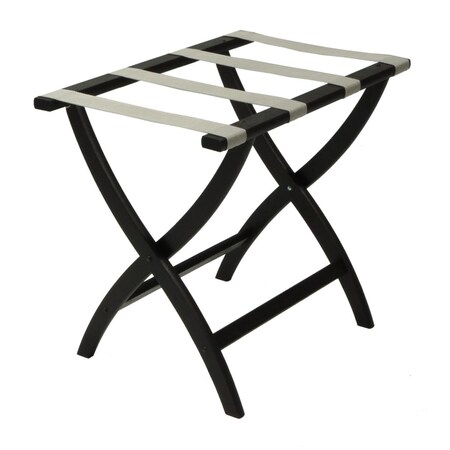 Wooden Mallet 20 in. Designer Curve Leg Luggage Rack with Silver Straps - Black LR2-BKSVR